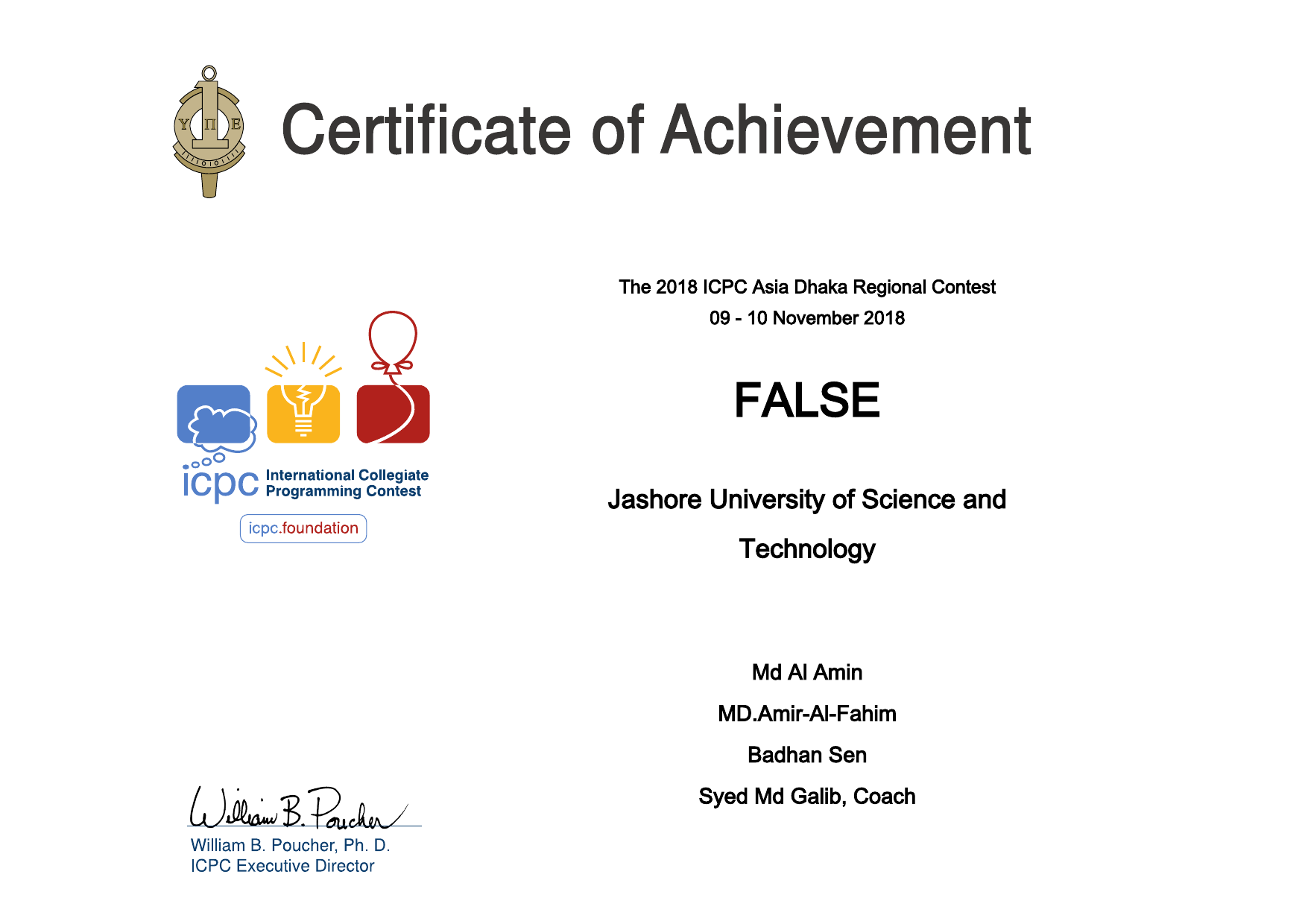 Asia Dhaka Regional 2018 - 42nd Place Medal out of 300 Teams